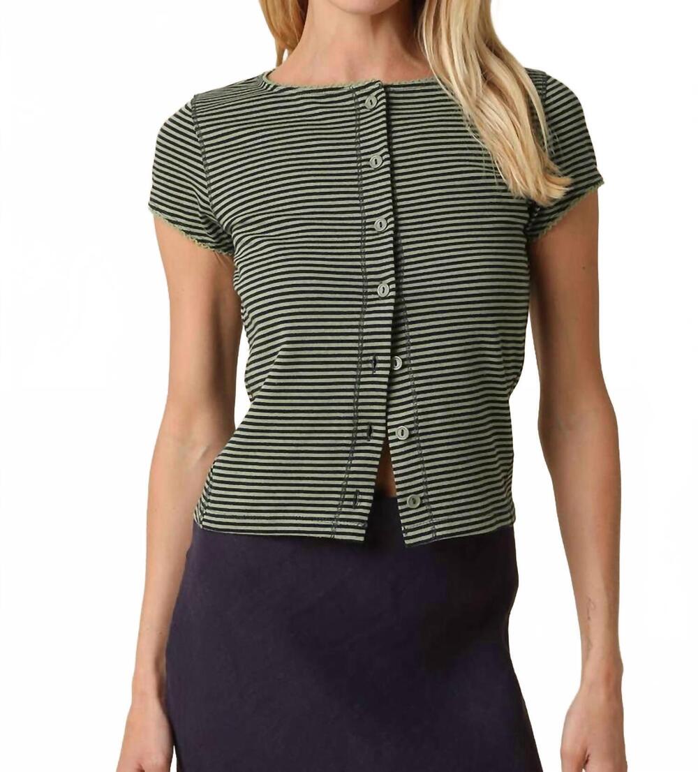 NEW OLIVACEOUS tahni striped button-front top in avocado black
